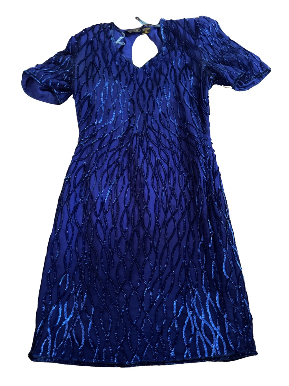 Rare Vintage 90s Niteline Royal Blue Sequin A-Line Dress
